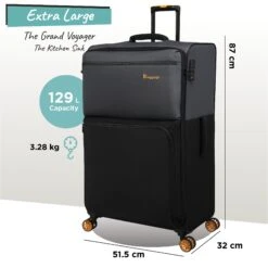 Duo-Tone - Extra Large (Pewter & Black) -Travel Bag Store Duo Tone XLarge Black dims weights