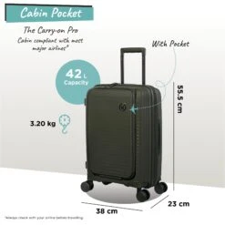 IT Luggage Spontaneous II - Cabin With Pocket (Olive Night) -Travel Bag Store Spontaneous Cabin Pocket olive dims weights